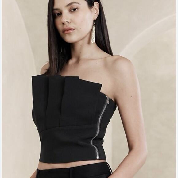 NWT Banana Republic Cropped Ruffle Top Black Woman’s Size 2 Zip Up Tube Top - Picture 1 of 10